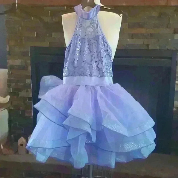 Sequin bodice, tiered skirt dance costume.